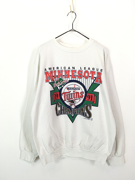 古着 90s USA製 MLB Minnesota Twins ツインズ 「1991 World Series」 チャンピオン 記念 スウェット トレーナー L 古着