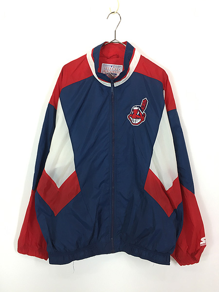 古着 90s MLB Cleveland Indians インディアンズ BIG パッチ ナイロン 