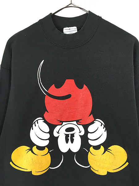 古着 90s USA製 Disney Mickey 逆さ ミッキー モックネック スウェット