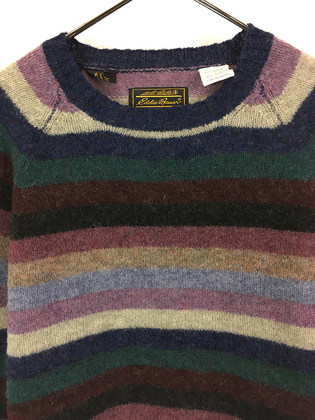 古着 80s USA製 Eddie Bauer カラフル ボーダー ウール ニット