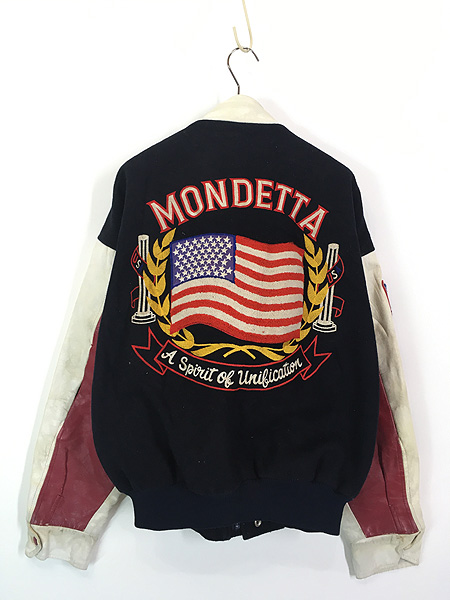 古着 90s MONDETTA 「USA」 星条旗 フラッグ ウール × 本革 レザー スタジャン ジャケット M位 古着 - 古着 通販  ヴィンテージ　古着屋 Dracaena ドラセナ