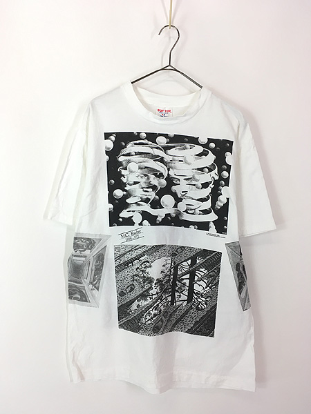 80's 90's ヴィンテージ M.C ESCHER アート Tシャツ Lカラーホワイト