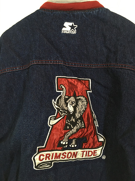 古着 90s STARTER Alabama Crimson Tide カレッジ アメフト パデット デニム スタジャン ジャケット L 古着 - 古着  通販 ヴィンテージ 古着屋 Dracaena ドラセナ