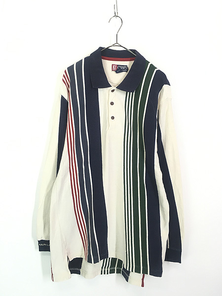 古着 90s CHAPS Ralph Lauren マルチ ストライプ 長袖 ポロシャツ