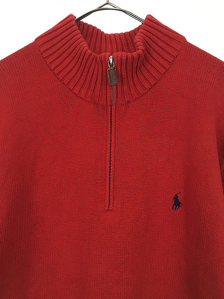 古着 Polo Ralph Lauren ワンポイント ハーフジップ コットン ニット セーター 赤 L Tall 古着 - 古着 通販 ヴィンテージ  古着屋 Dracaena ドラセナ