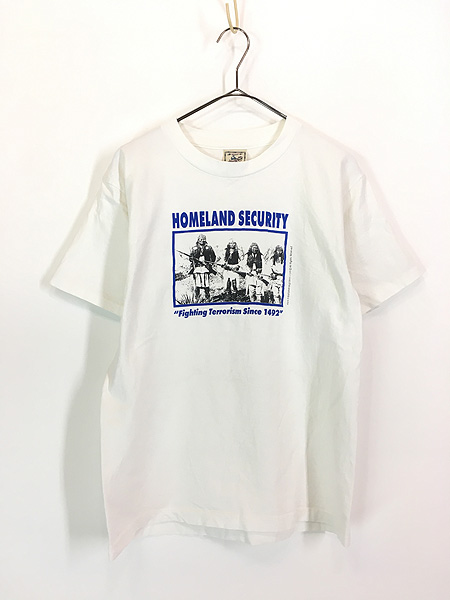 古着 90s USA製 「HOMELAND SECURITY」 民族 ネイティブ 戦士 モノクロ フォト Tシャツ M - 古着 通販 ヴィンテージ　 古着屋 Dracaena ドラセナ