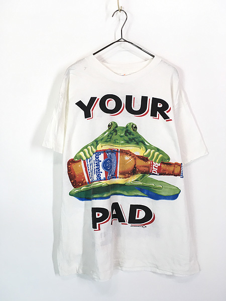 古着 90s Budweiser 「YOUR PAD OR MINE?」 ビール カエル 両面 グラフィック Tシャツ XL 古着 - 古着 通販  ヴィンテージ 古着屋 Dracaena ドラセナ