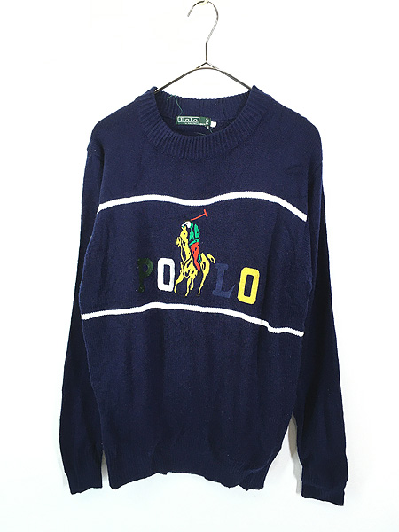 レディース 古着 90s USA製 Polo Ralph Lauren カラフル ロゴ 刺しゅう ニット セーター L 古着 - 古着 通販  ヴィンテージ 古着屋 Dracaena ドラセナ