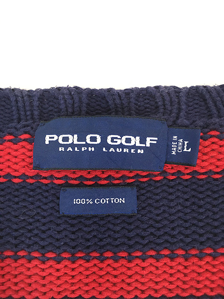 古着 POLO GOLF Ralph Lauren 赤×紺 ワイド ボーダー コットン ニット 