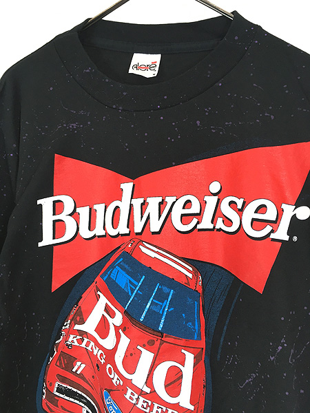 古着 90s USA製 Budweiser ビール 企業 レーシング メッセージ 総柄 