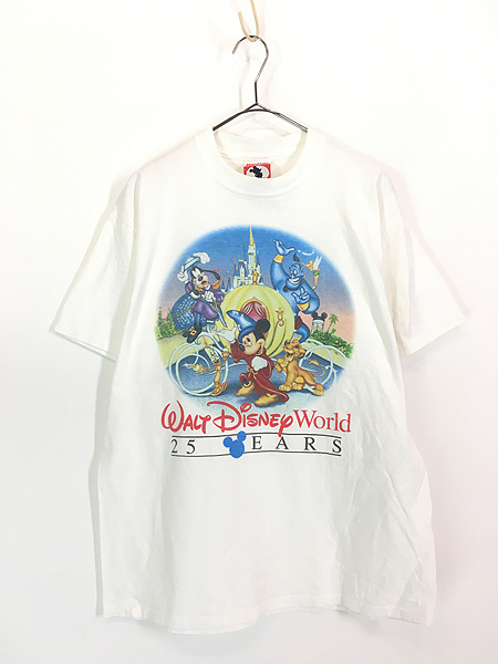 古着 90s USA製 Disney 25周年 アニバーサリー アラジン ファンタジア ミッキー Tシャツ L 古着 - 古着 通販 ヴィンテージ  古着屋 Dracaena ドラセナ