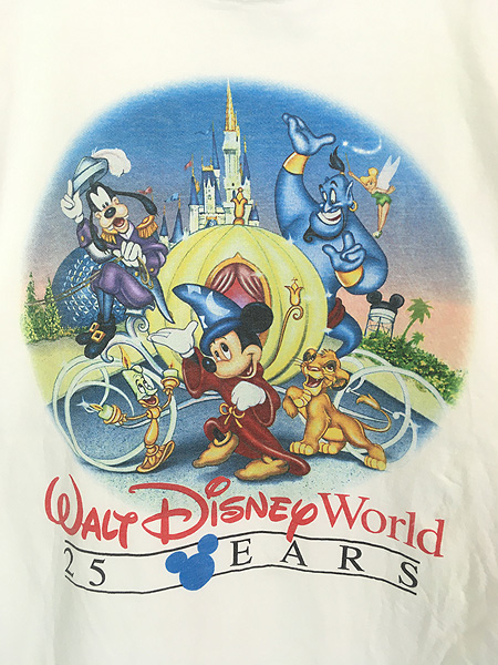 古着 90s USA製 Disney 25周年 アニバーサリー アラジン ファンタジア ミッキー Tシャツ L 古着 - 古着 通販 ヴィンテージ　 古着屋 Dracaena ドラセナ