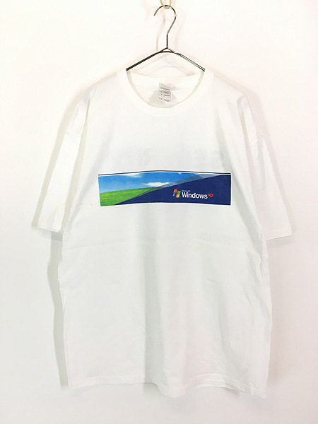新作日本製00\'s Microsoft Windows XP Tシャツ マイクロソフト 企業 プリント ヴィンテージ オールド 古着 ウィンドウズ 広告 90s Apple ワンポイント 丸首