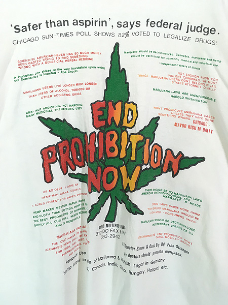 古着 90s End Proibition Now 「Weedstock」 大麻 マリファナ ドラッグ メッセージ Tシャツ XL位 - 古着 通販  ヴィンテージ 古着屋 Dracaena ドラセナ