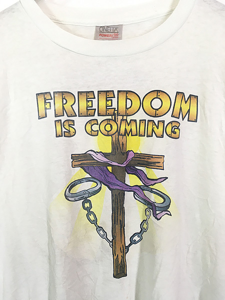 古着 90s 「Freedom is Coming」 十字架 手錠 イエス キリスト アート ...