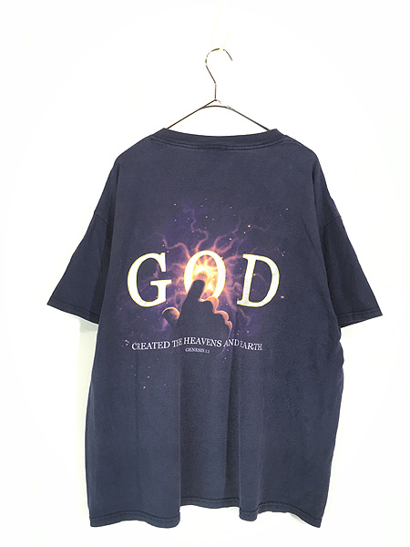 古着 90s 「In the Beginning GOD」 Genesis 1:1 聖書 イエス キリスト グラフィック アート Tシャツ XL -  古着 通販 ヴィンテージ 古着屋 Dracaena ドラセナ