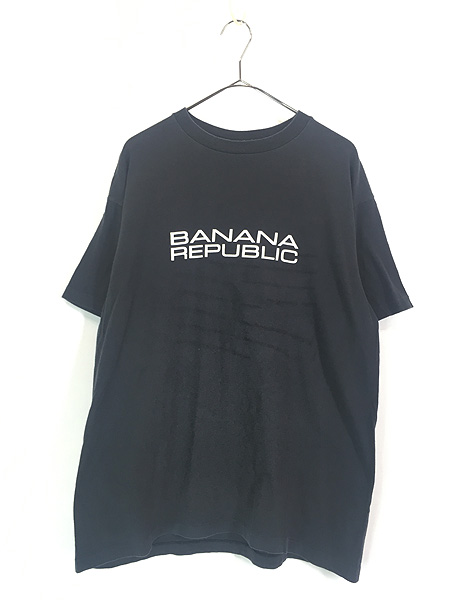 古着 90s USA製 BANANA REPUBLIC シンプル ロゴ Tシャツ ブラック M 