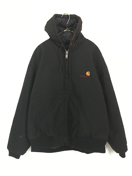 古着 80s USA製 Carhartt ナイロン ブラック ダック パデット アクティブ パーカー XXL 古着 - 古着 通販 ヴィンテージ  古着屋 Dracaena ドラセナ