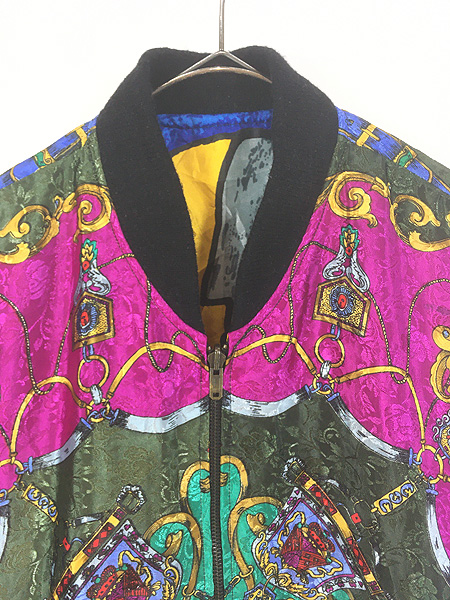 ビンテージ　ヴィンテージ　リバーシブル ジャケット　昭和レトロ　羽織り　古着 古着 90s Picasso ピカソ キュビズム アート × ダマスク柄 光沢