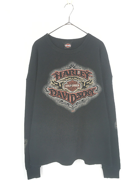 00s HARLEY DAVIDSON サーマルカットソー 古着 00s USA製 HARLEY DAVIDSON バー&シールド ワッフル
