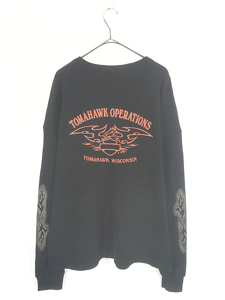 00s HARLEY DAVIDSON サーマルカットソー 古着 00s USA製 HARLEY DAVIDSON バー&シールド ワッフル