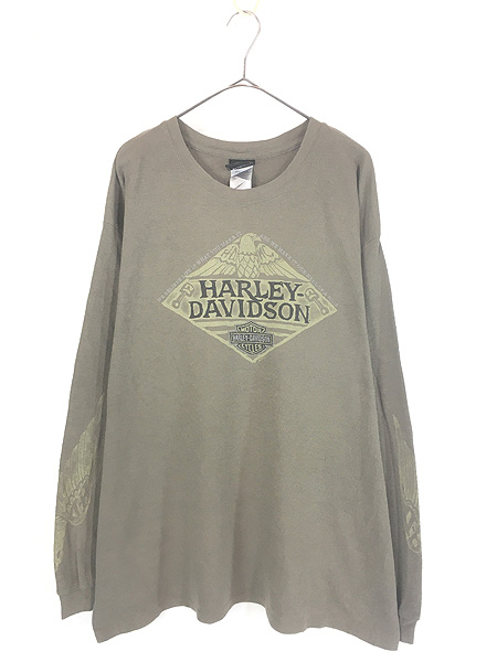 00s HARLEY DAVIDSON サーマルカットソー 古着 00s USA製 HARLEY DAVIDSON イーグル カニ クラブ ハニカム