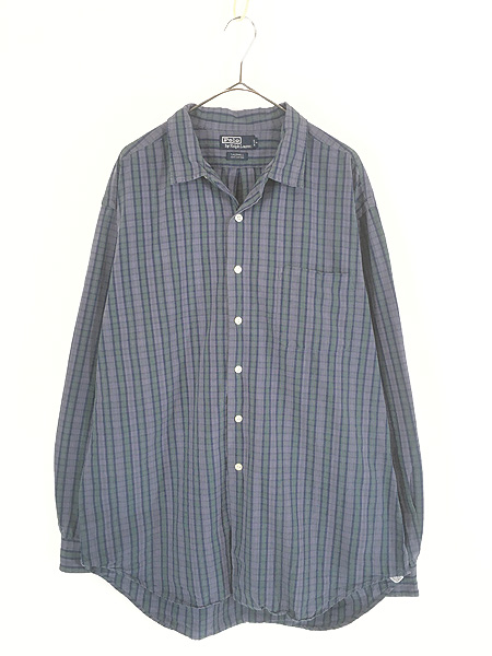 【古着】RALPH LAUREN Men's ラグビーシャツ コットン100% 古着 90s Ralph Lauren ロゴ プリント ポケット付 ラガー