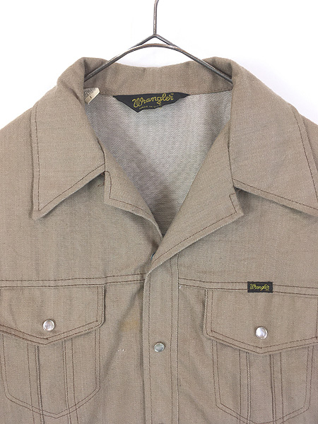 古着 70s USA製 Wrangler 先染め ブラウン デニム 開襟 ウエスタン