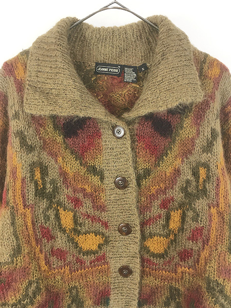 レディース 古着 90s JEANNE PIERRE オリエンタル 模様 モヘア ニット