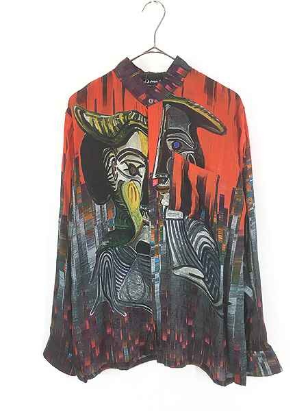 【ヴィンテージ】古着 90s レディース シャツ ブラウス レトロ 個性派 希少 レディース 古着 80s Yves Saint Laurent 開襟 ダブルブレスト
