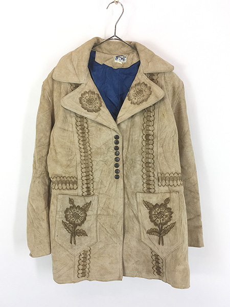 レディース 古着 70s Mexico製 花 フラワー ネイティブ 焼印 本