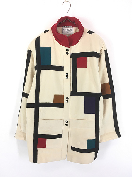 古着 ビンテージ 80s HAITI ロング コート 羽織り 白衣 美品 レディース 古着 90s VENDETTI 裏地 シルク ポンポン モヘア