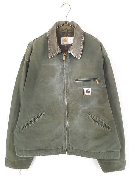 90年代　USA製　Carhartt デトロイトジャケット モスグリーン 古着 90s USA製 Carhartt 裏地 チェック ブランケット モス
