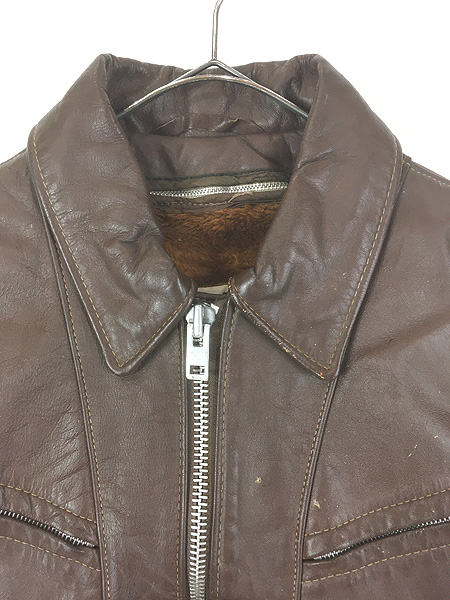 古着 70s USA製 Schott 「逆ハ」 襟付き 本革 レザー ジャケット